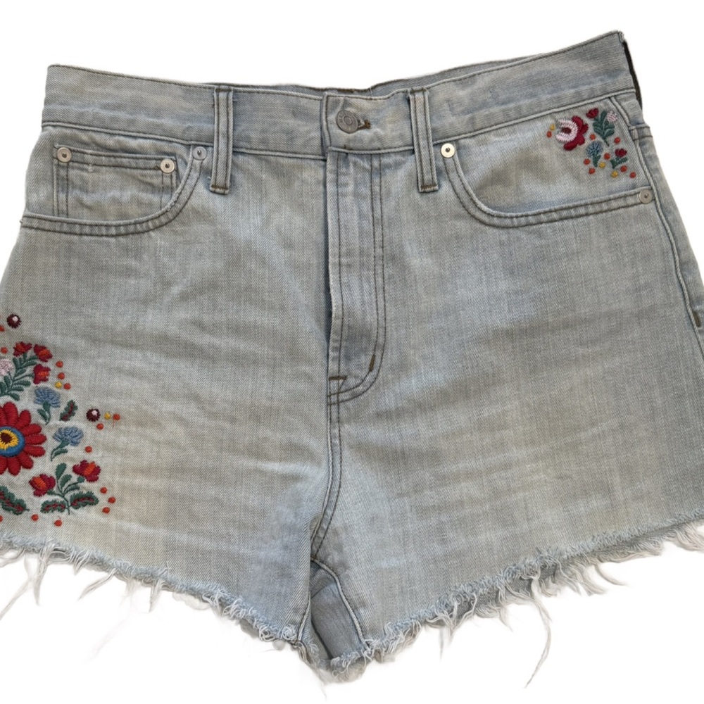 Madewell Light Blue Embroidered Jean Shorts